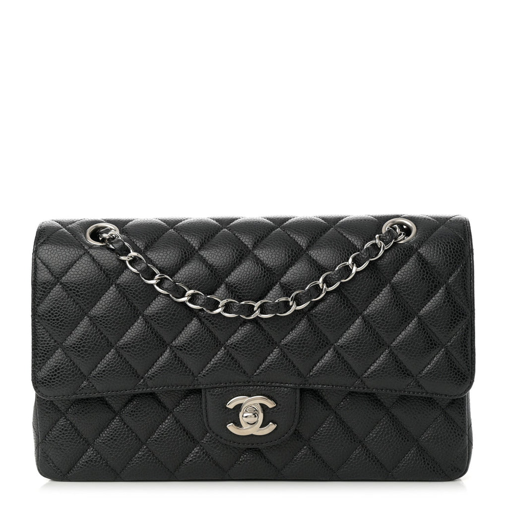 Caviar Quilted Medium Double Flap Black