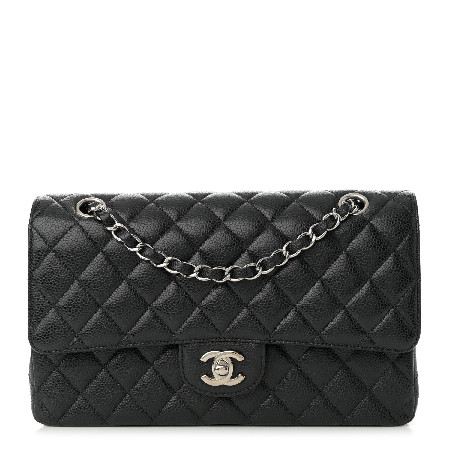 Caviar Quilted Medium Double Flap Black