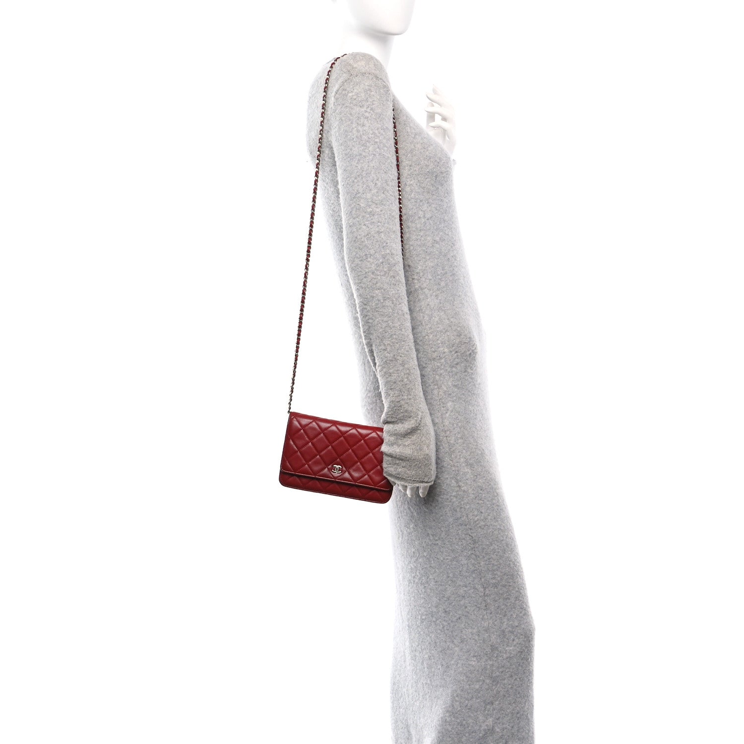 Lambskin Quilted Wallet On Chain WOC Red