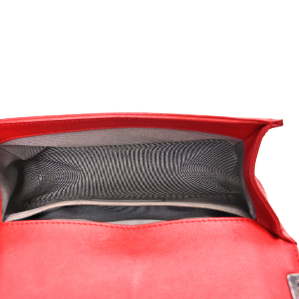 Calfskin Double Stitch Small Boy Flap Red