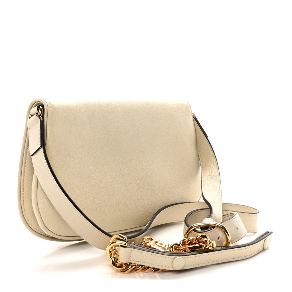 Roxy Calfskin Blondie Chain Shoulder Flap Bag Mystic White