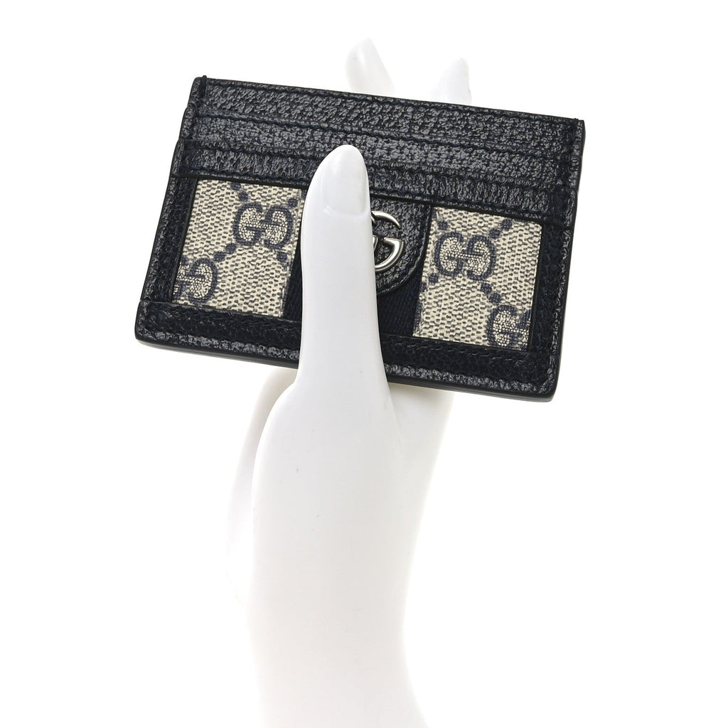 GG Supreme Monogram Textured Dollar Calfskin Web Ophidia  Holder Beige Blue