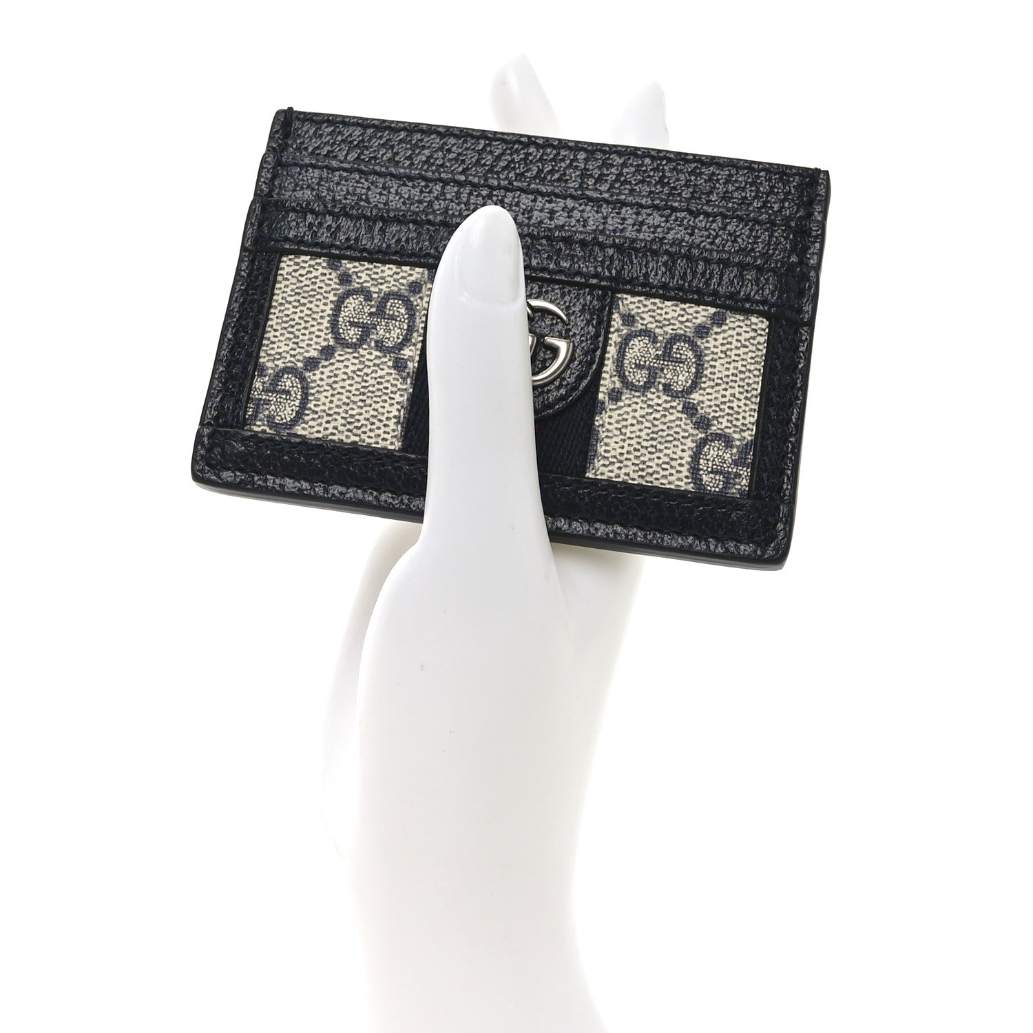 GG Supreme Monogram Textured Dollar Calfskin Web Ophidia  Holder Beige Blue