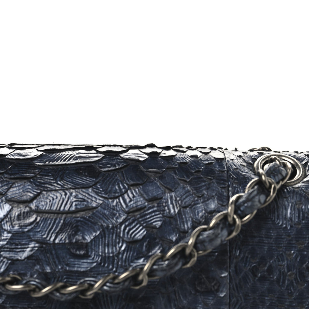 Metallic Snakeskin Medium Double Flap Blue
