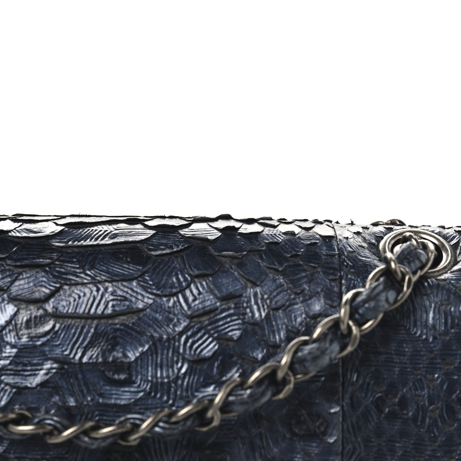 Metallic Snakeskin Medium Double Flap Blue