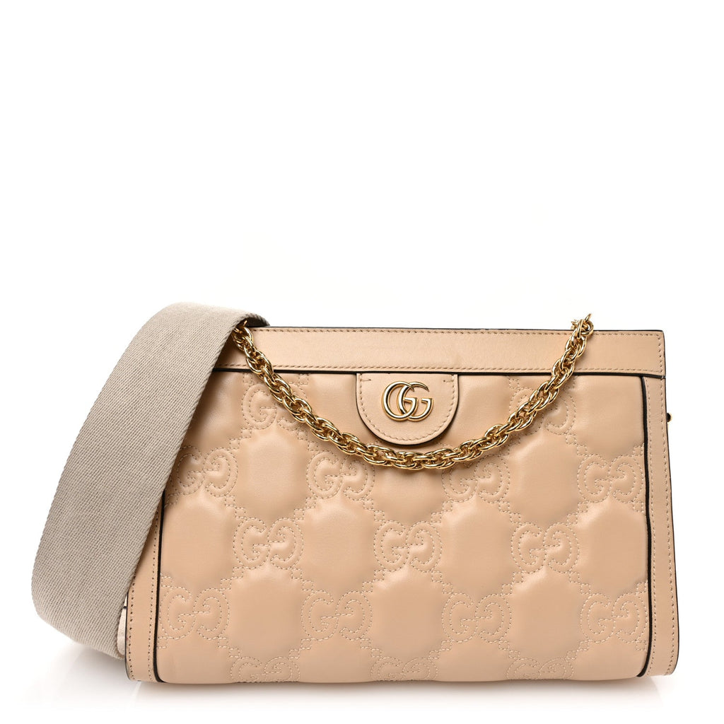 Calfskin GG Matelasse Small Slim Chain Shoulder Bag Naturale