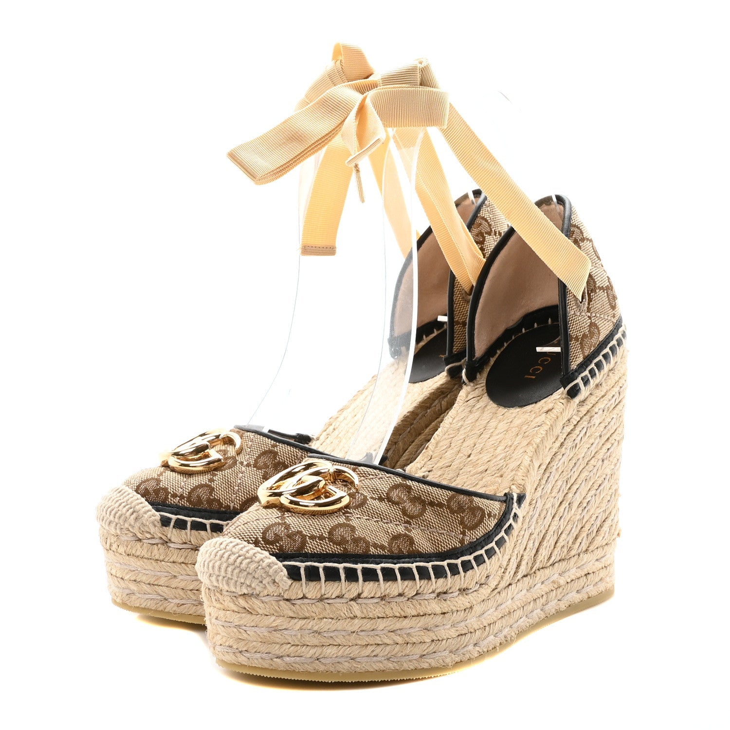 Monogram Matelasse GG Marmont Ankle Wrap Platform 35/120mm Espadrille Wedges 35.5  35.5 Beige Ebony Black Sand Storm