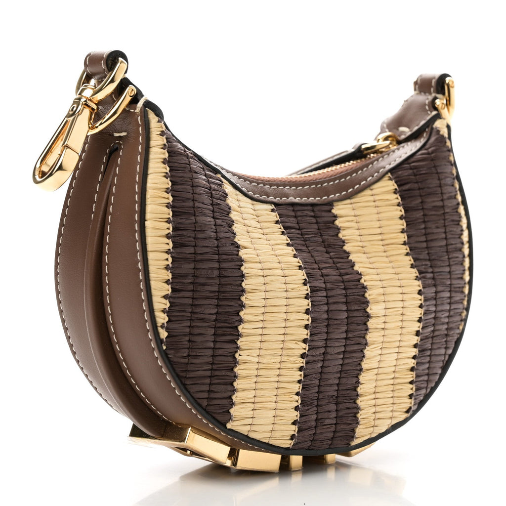 Raffia Vitello Grace Nano Fendigraphy Hobo Charm Natural Gianduia