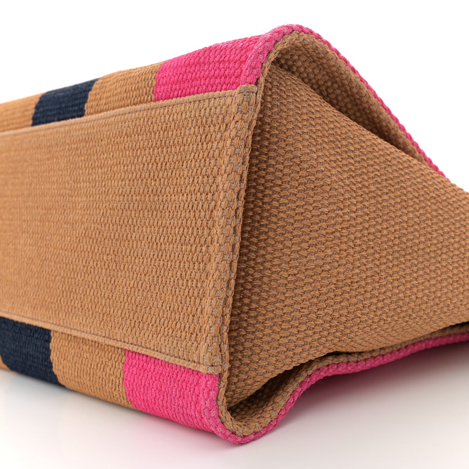 Straw Raffia Calfskin Striped Medium Deauville Tote Dark Beige Fuchsia Navy Blue