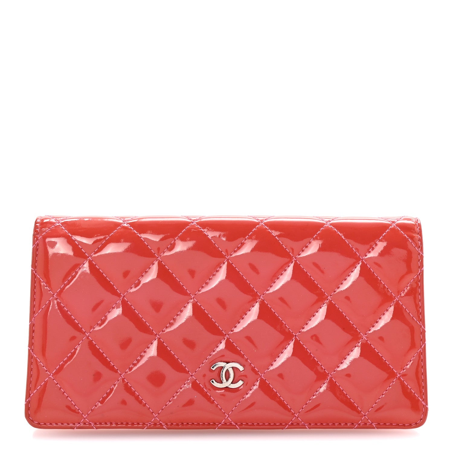 Patent Calfskin Quilted Yen Wallet Dark Pink