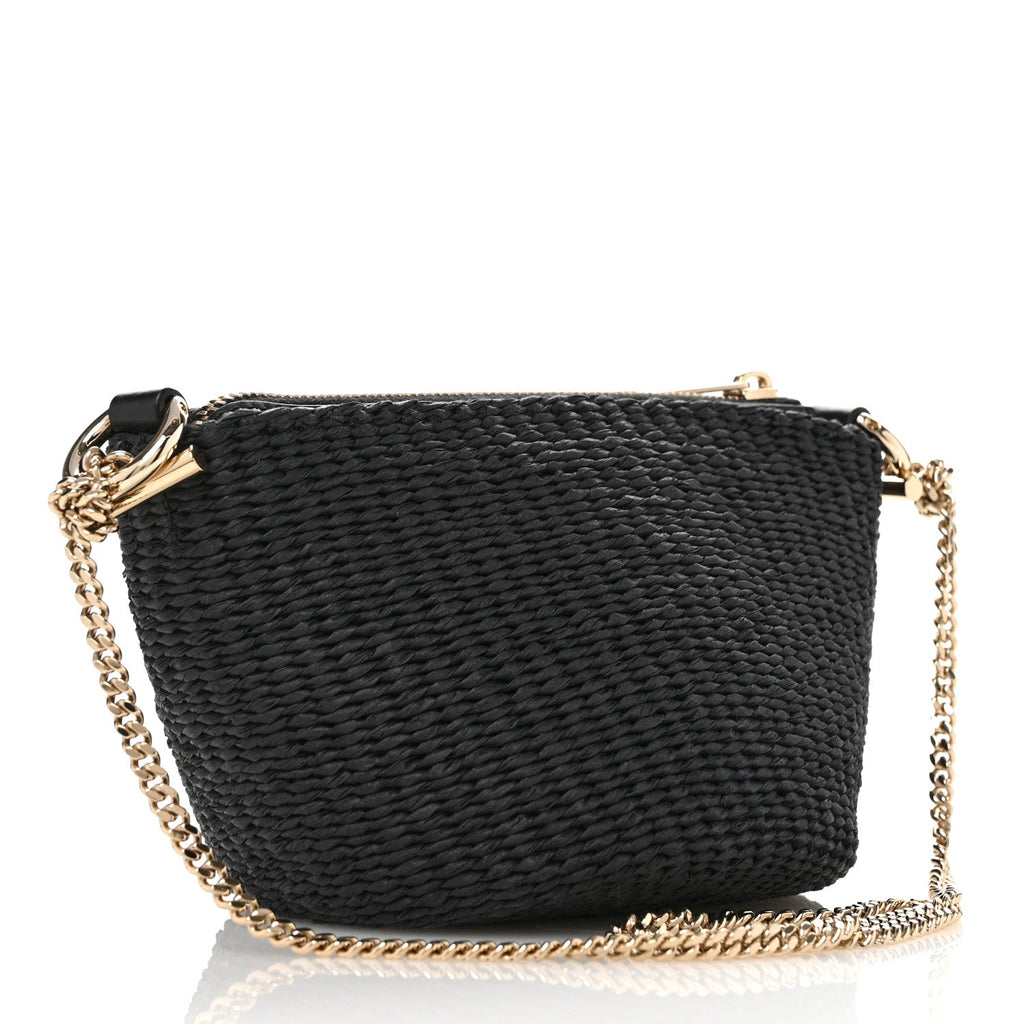 X MIFUKO Raffia Calfskin Mini Chain Basket Black