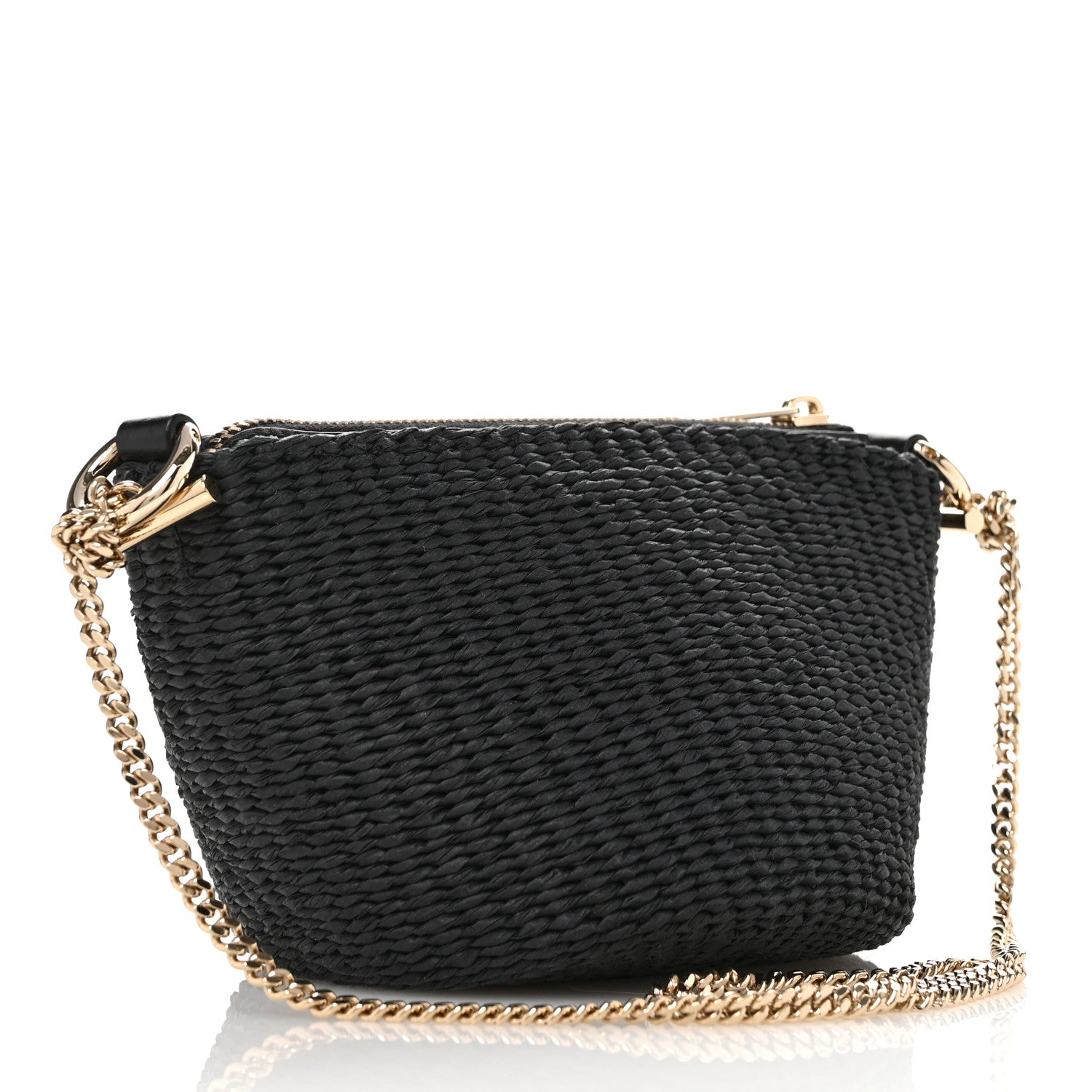 X MIFUKO Raffia Calfskin Mini Chain Basket Black