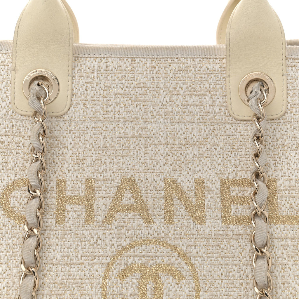 Lurex Boucle Medium Deauville Tote White
