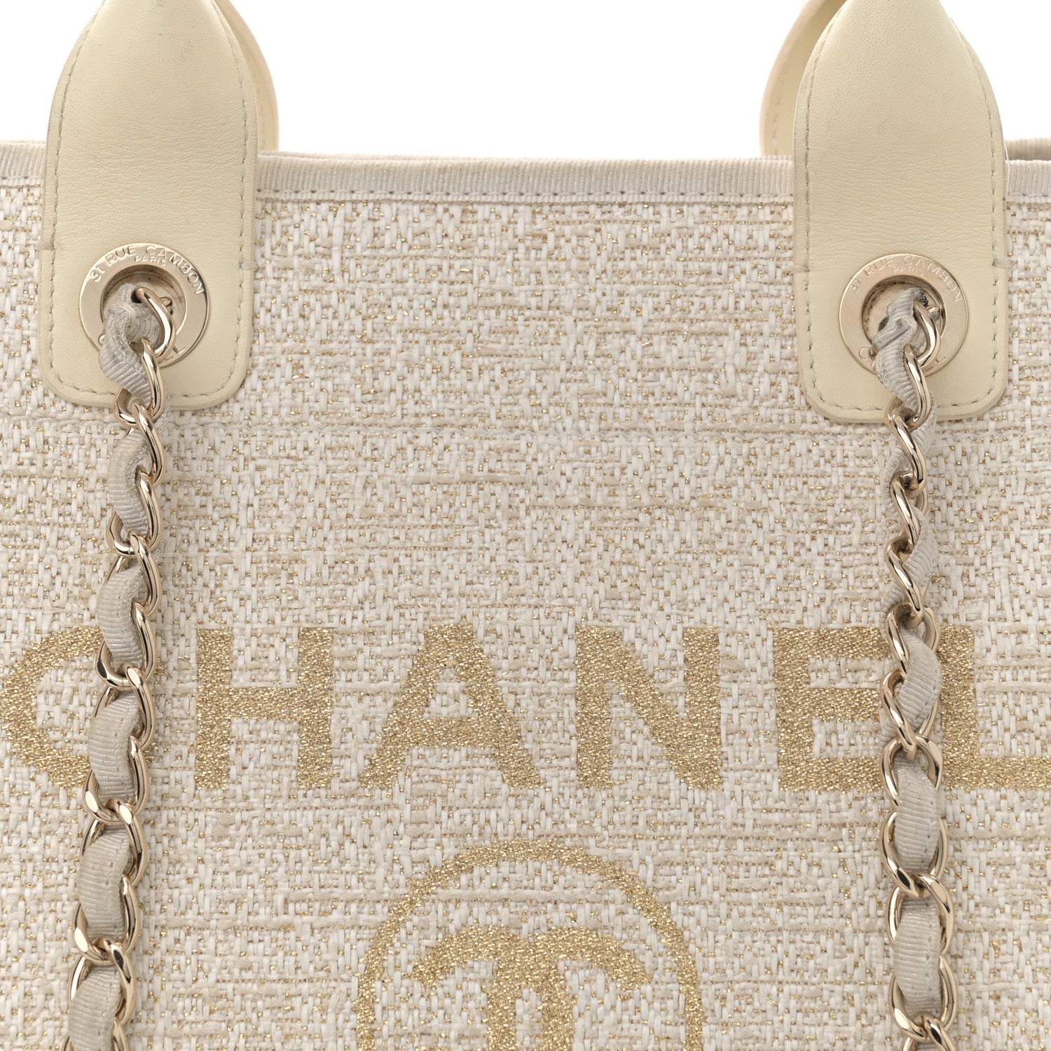 Lurex Boucle Medium Deauville Tote White