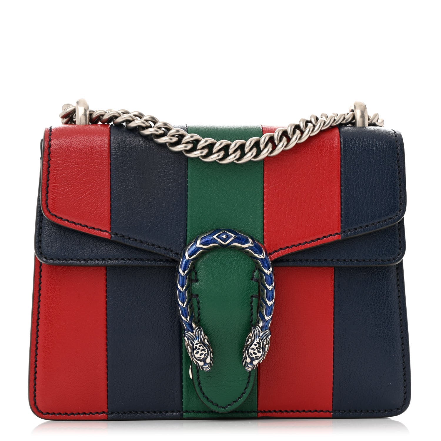 Calfskin Enamel Striped Mini Dionysus Shoulder Bag Green Red Navy