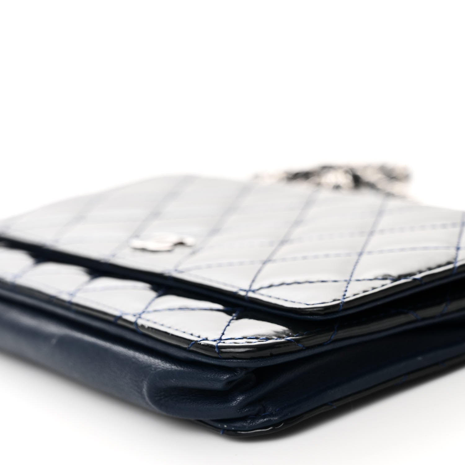 Patent Quilted Wallet On Chain WOC Blue
