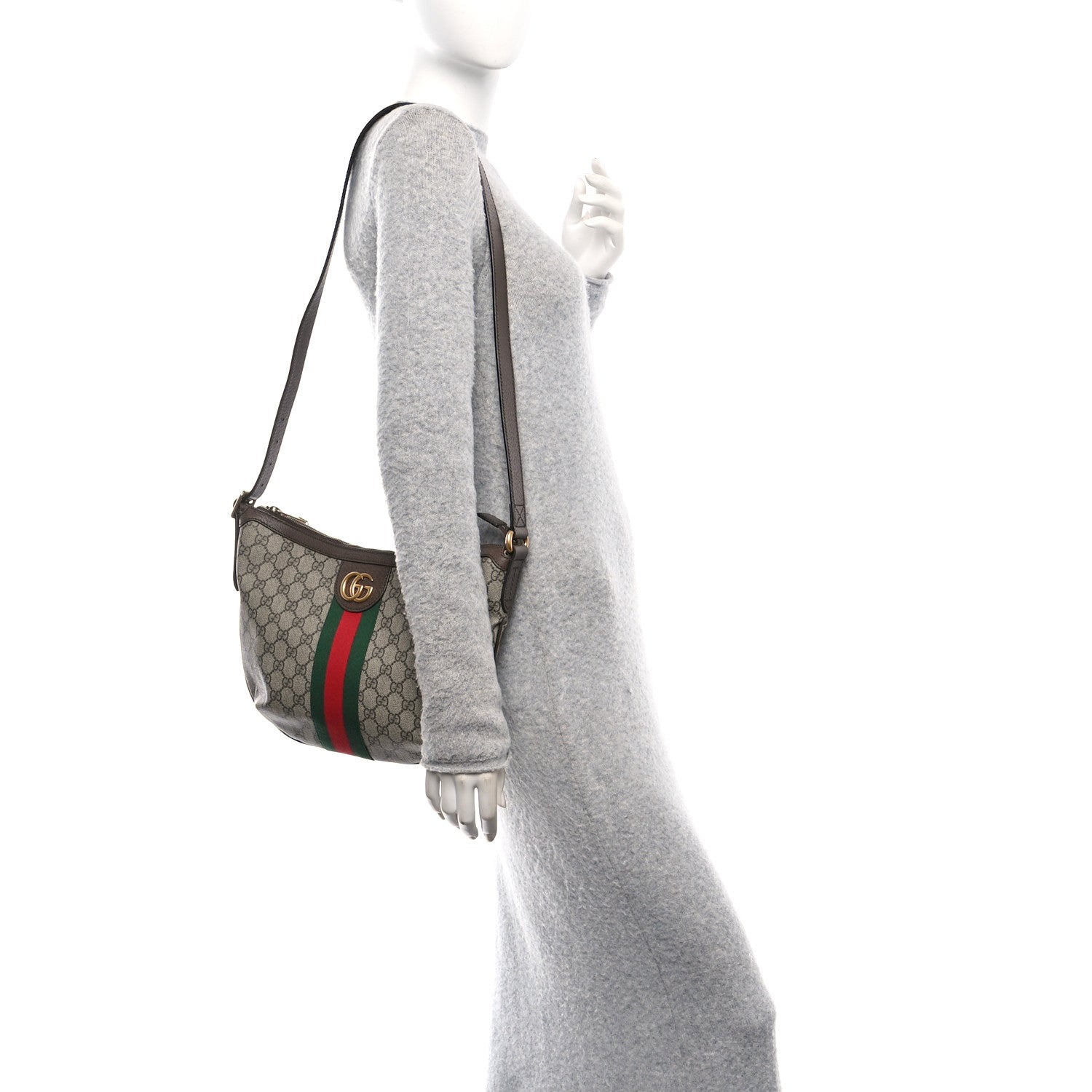 GG Supreme Monogram Web Small Ophidia Half Moon Hobo Brown