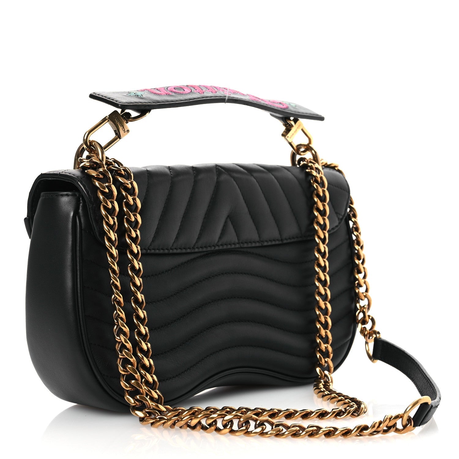 Calfskin Embroidered New Wave Chain MM Black
