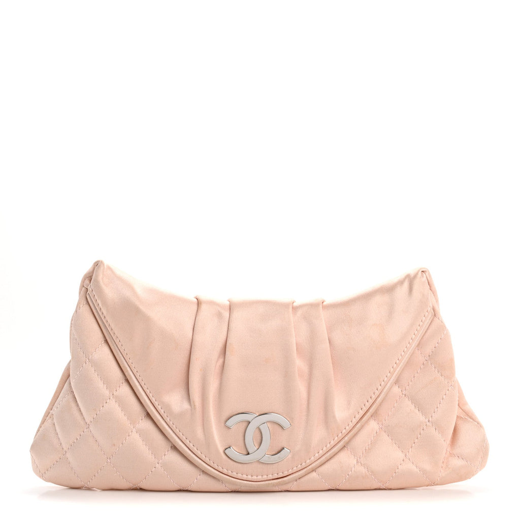 Satin Quilted Flap Clutch Pink