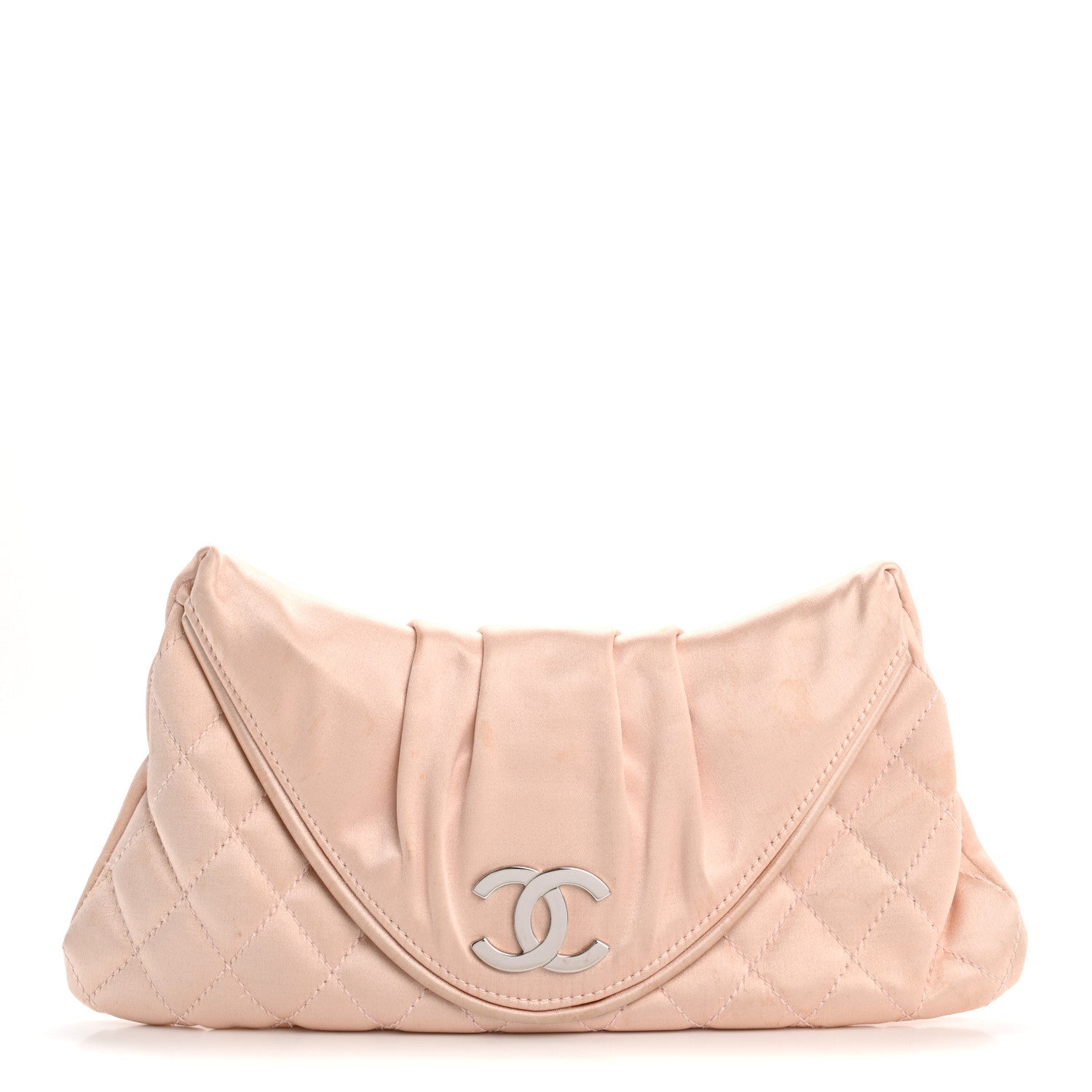 Satin Quilted Flap Clutch Pink