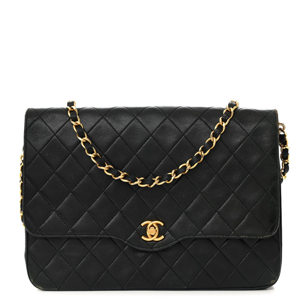 Lambskin Quilted Medium Single Flap Black