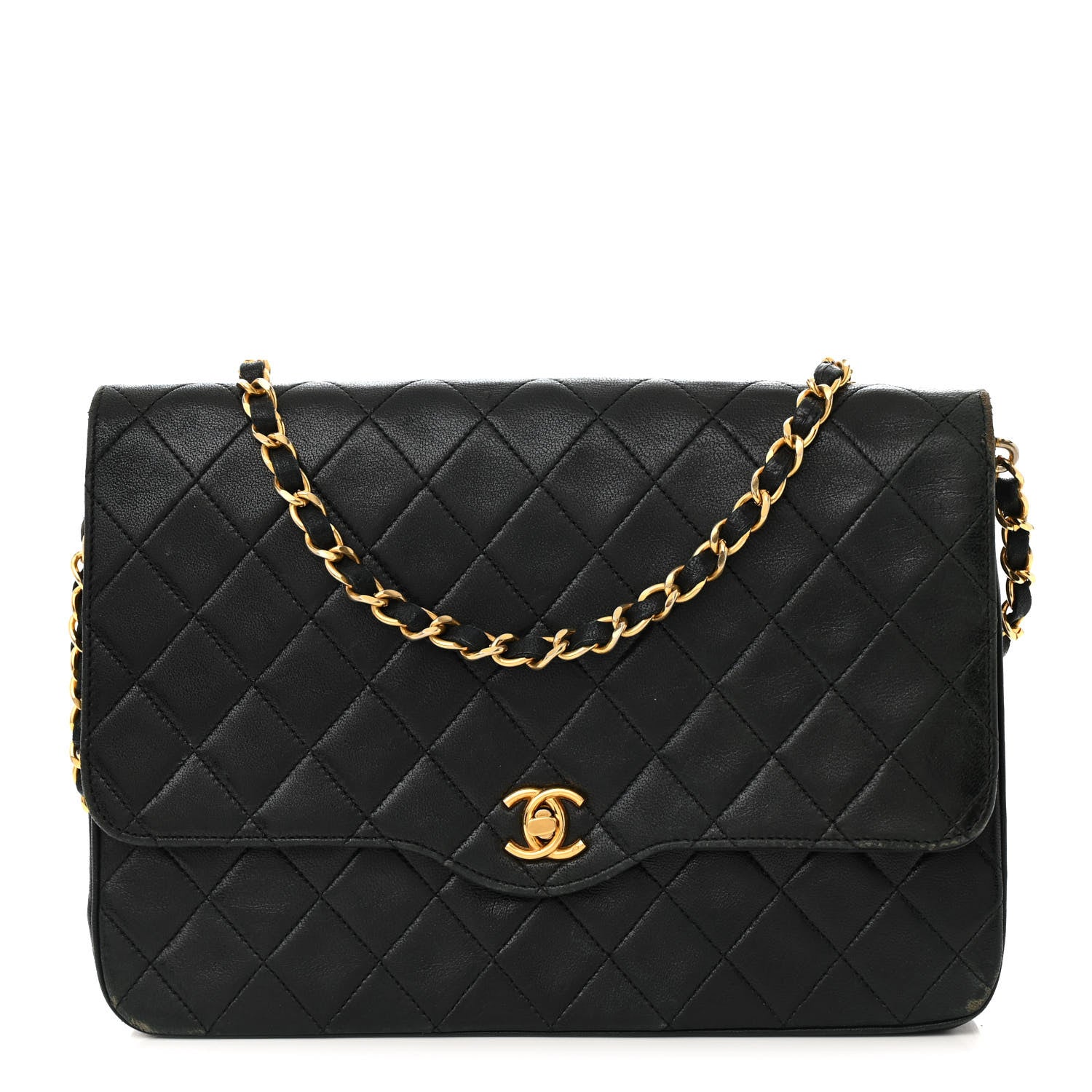 Lambskin Quilted Medium Single Flap Black