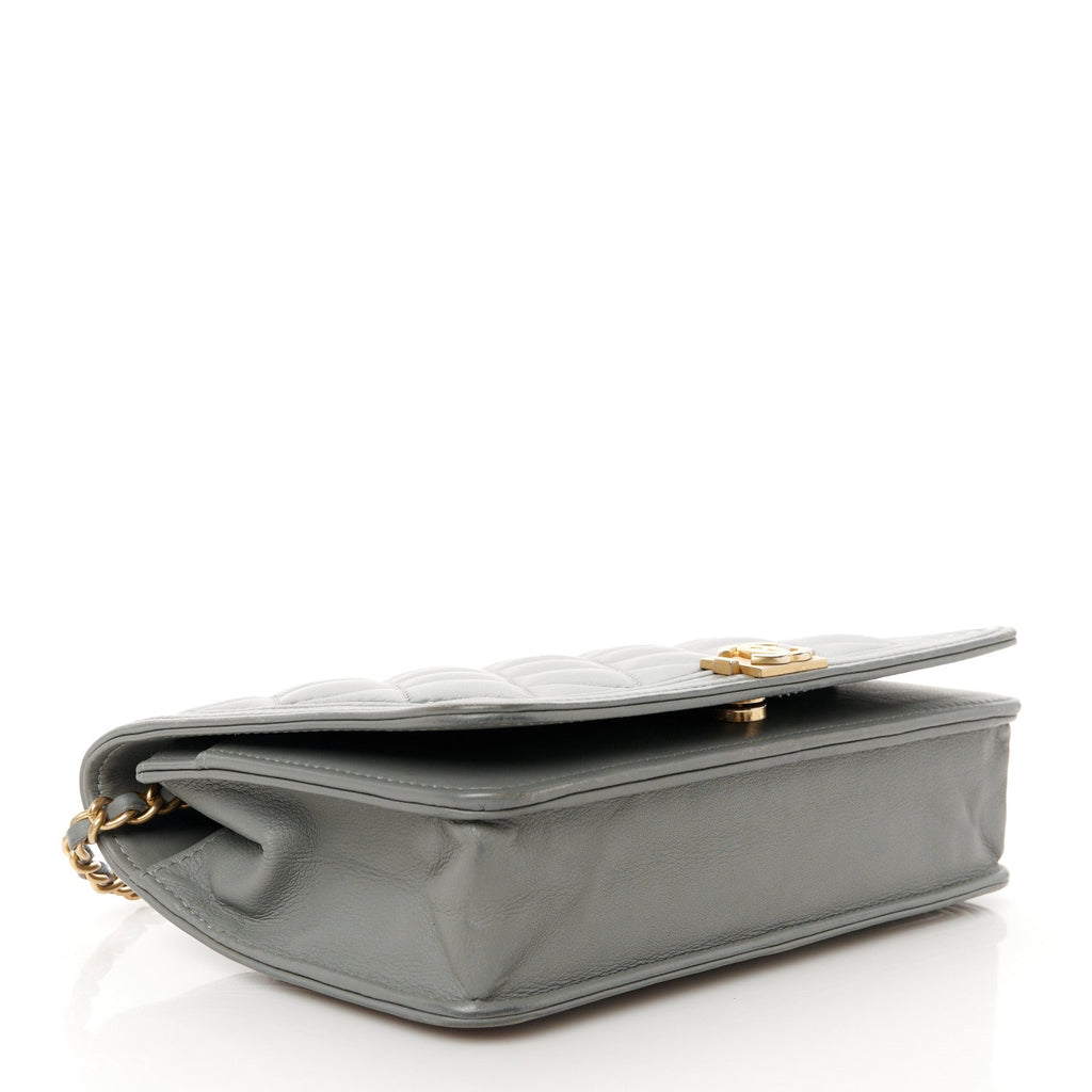 Lambskin Quilted Boy Wallet On Chain WOC Grey