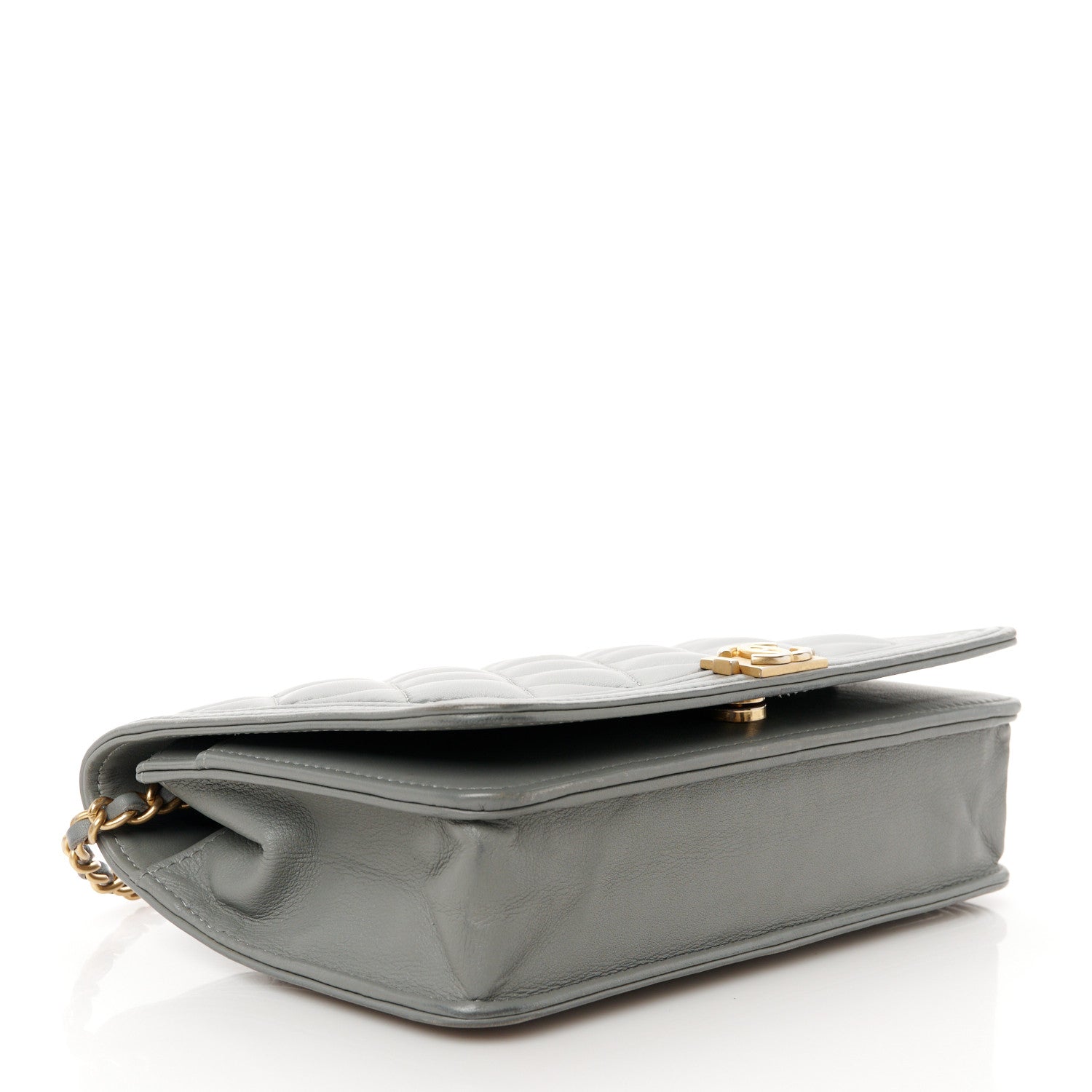 Lambskin Quilted Boy Wallet On Chain WOC Grey
