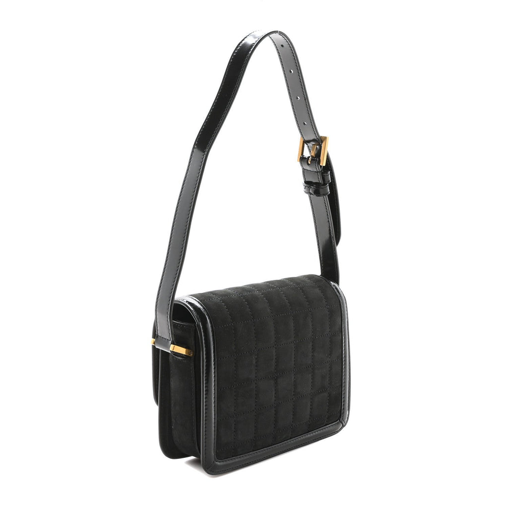 Suede Quilted Monogram Small Solferino Satchel Black