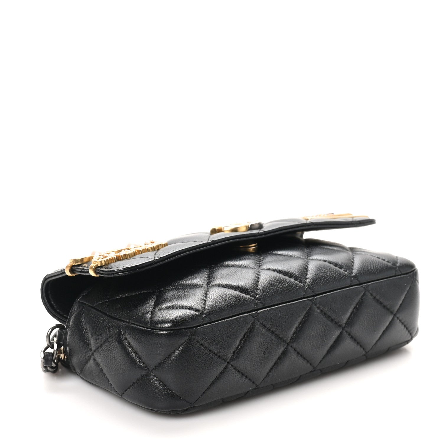 Lambskin Quilted Coco Clips Single Flap Black