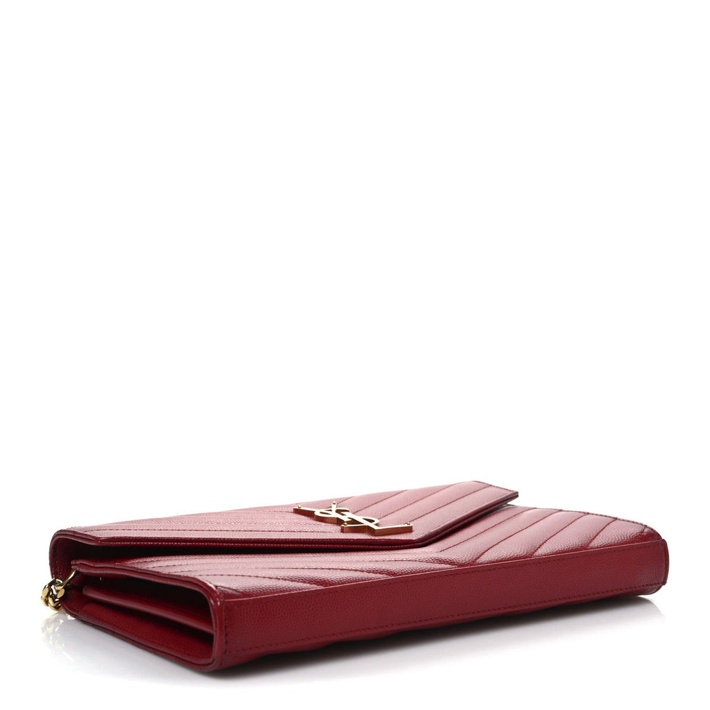 Grain De Poudre Matelasse Chevron Monogram Chain Wallet New Red