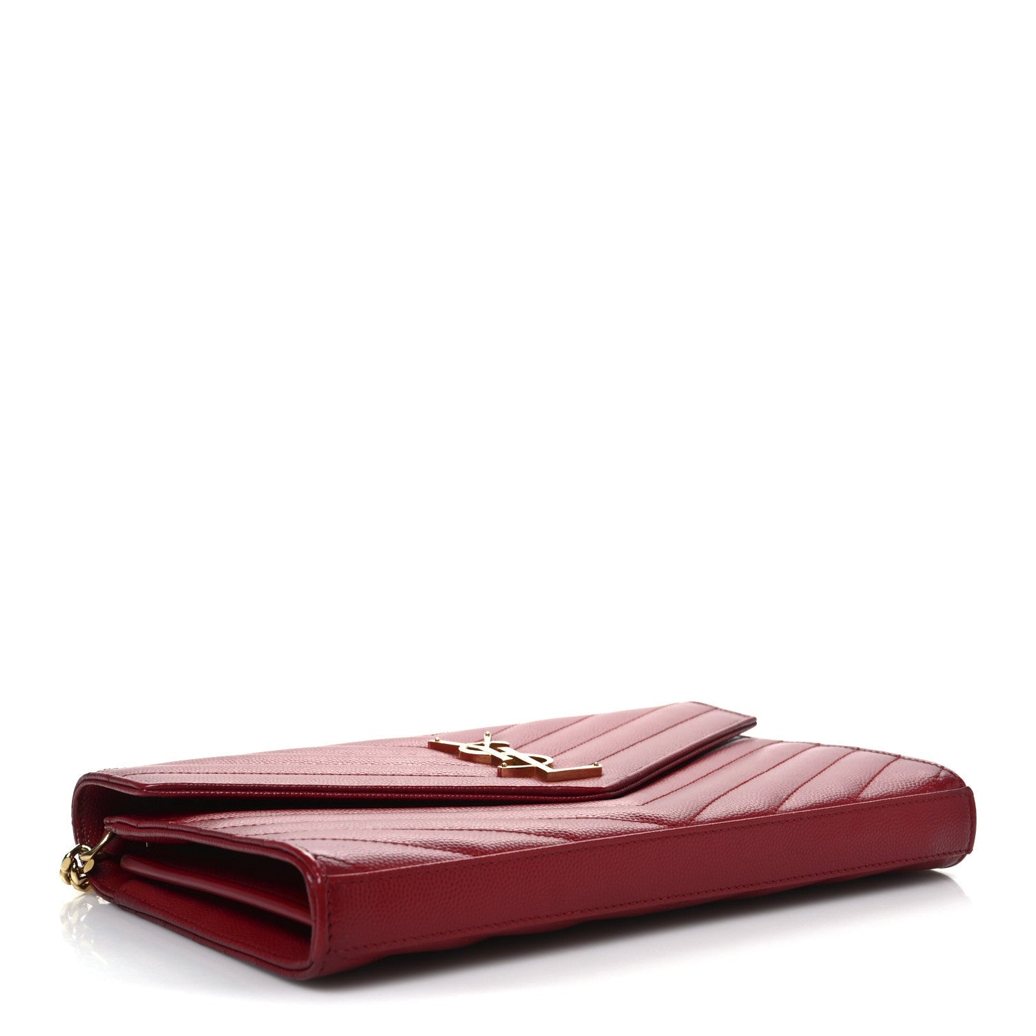 Grain De Poudre Matelasse Chevron Monogram Chain Wallet New Red