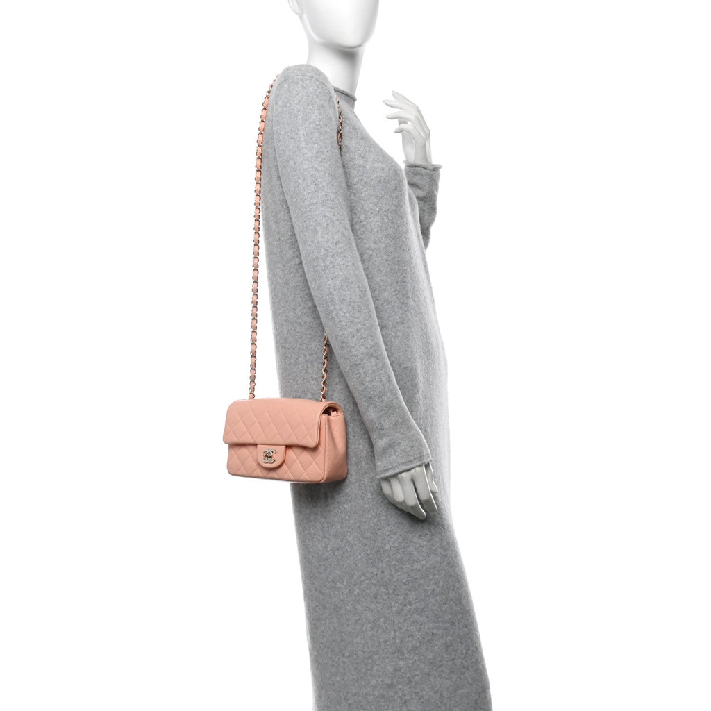 Lambskin Quilted Mini Rectangular Flap Light Pink