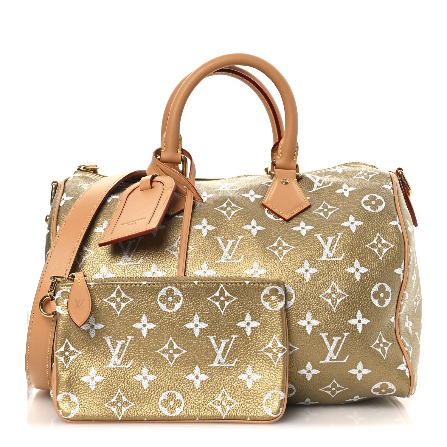 Metallic Calfskin Monogram Speedy P9 Bandouliere 30 Gold Kintsugi