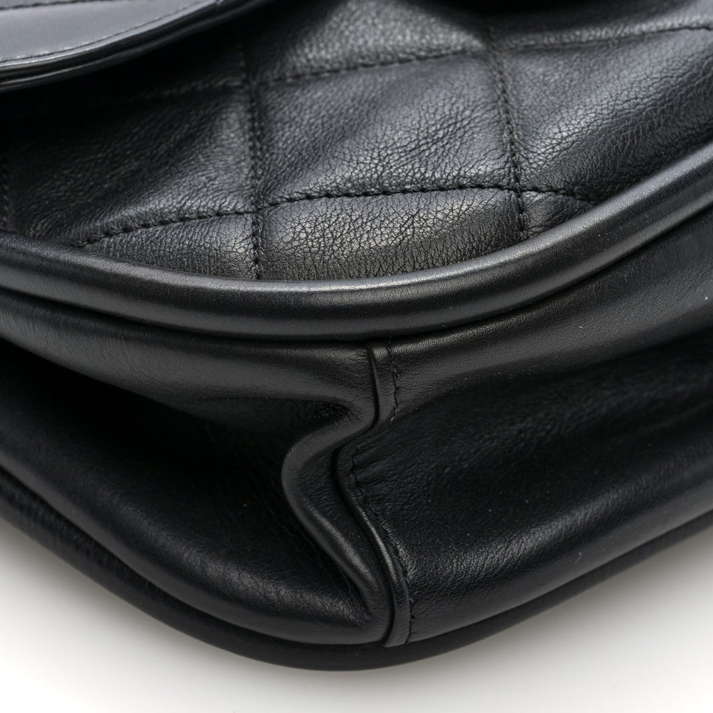 Lambskin Quilted Mini Chain Flap Messenger Bag Black