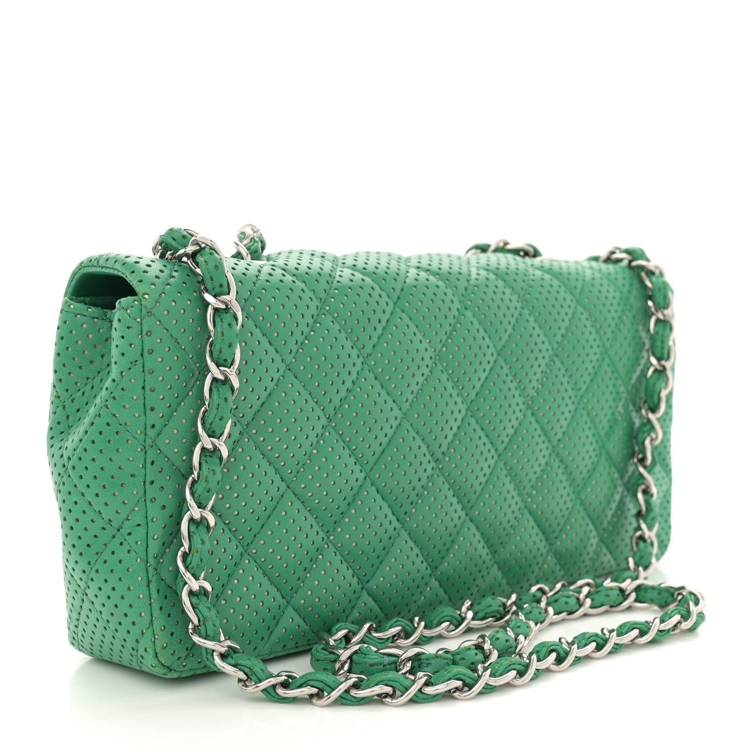 Lambskin Perforated East West Flap Green