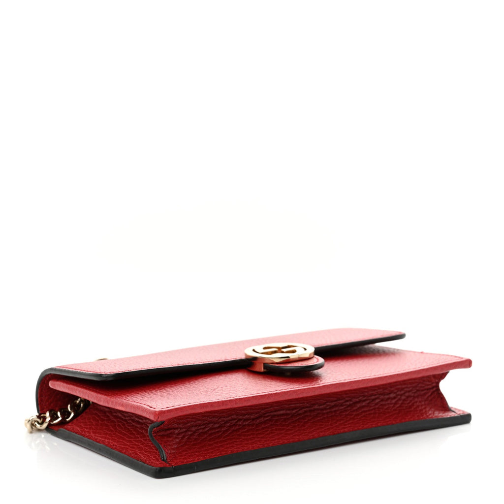 Dollar Calfskin Interlocking G Chain Wallet Red