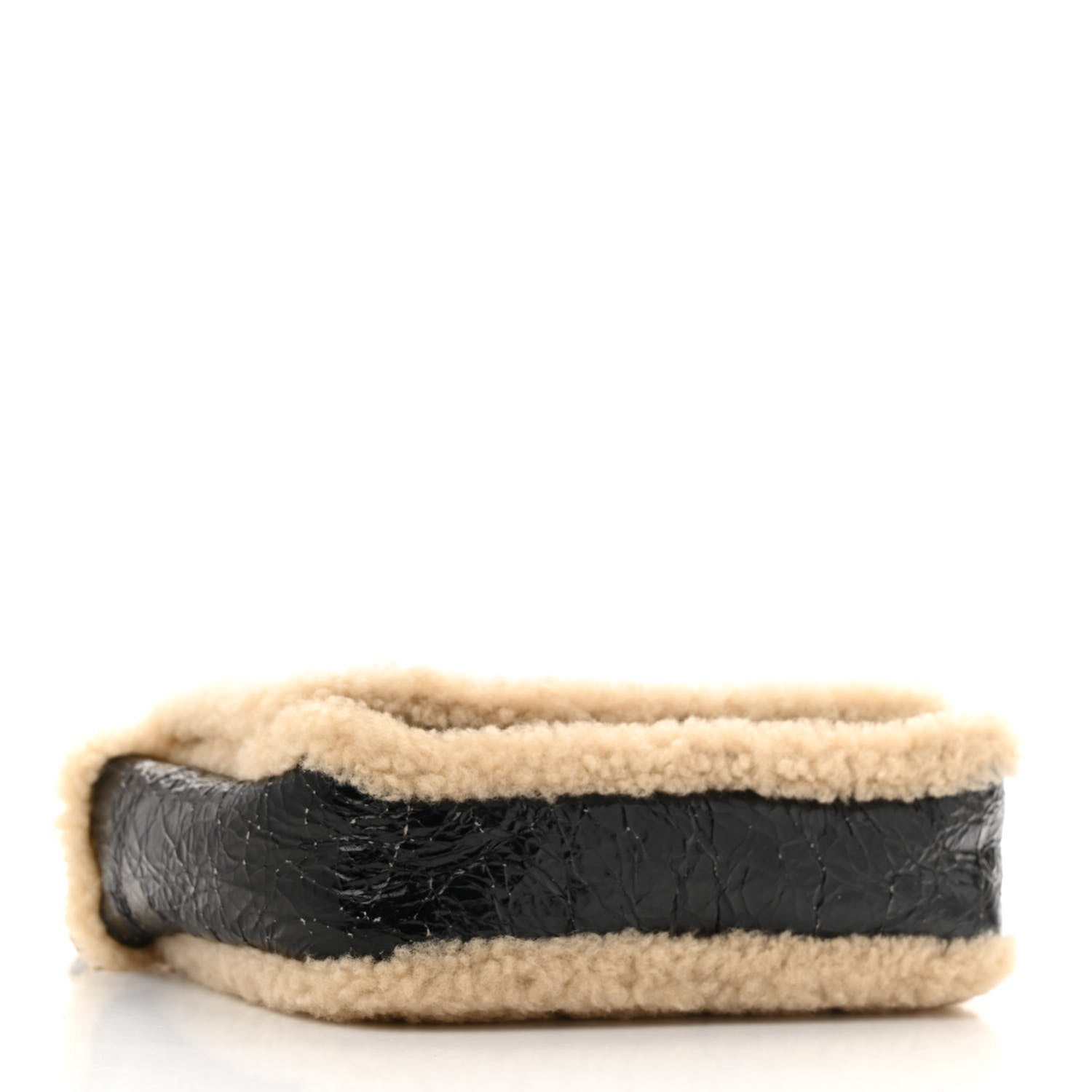 Shiny Crumpled Sheepskin Shearling CC Mania Flap Bag Black Beige