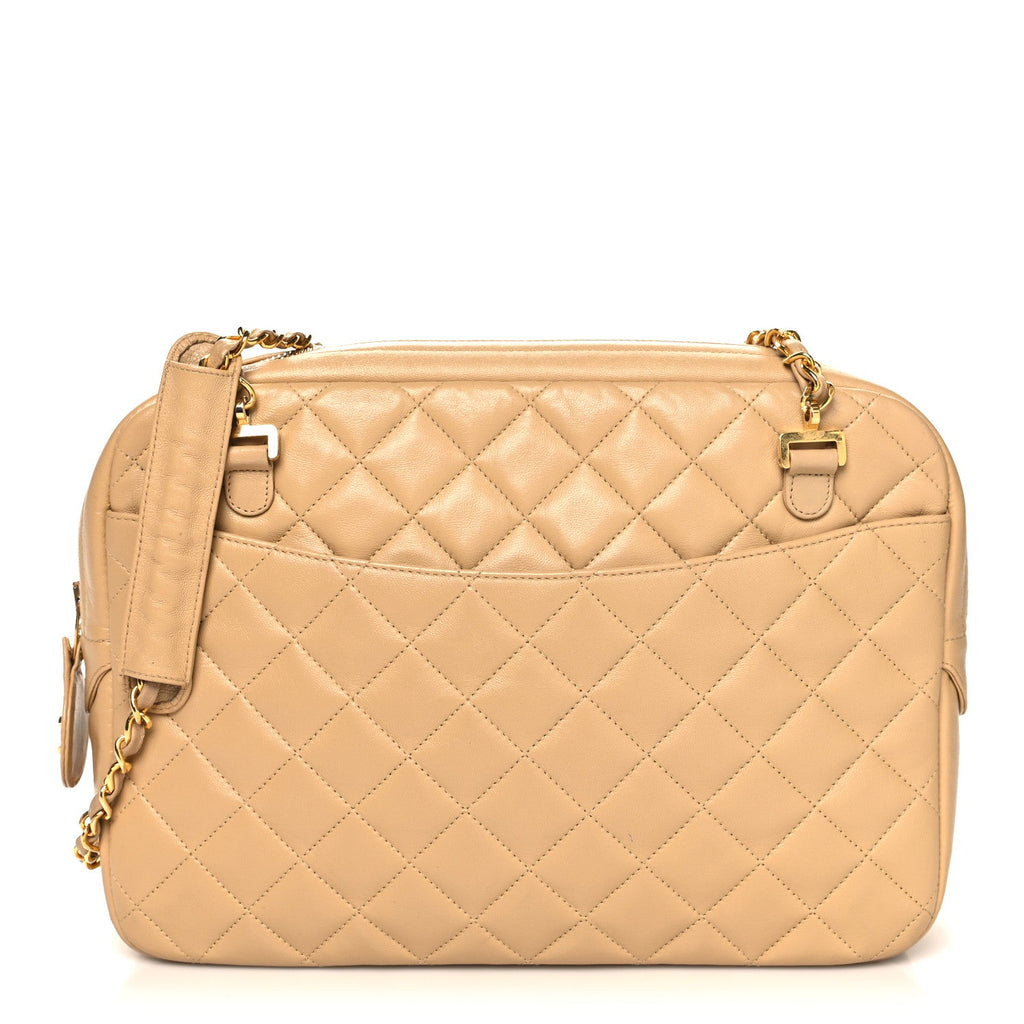 Lambskin Quilted Camera Case Beige