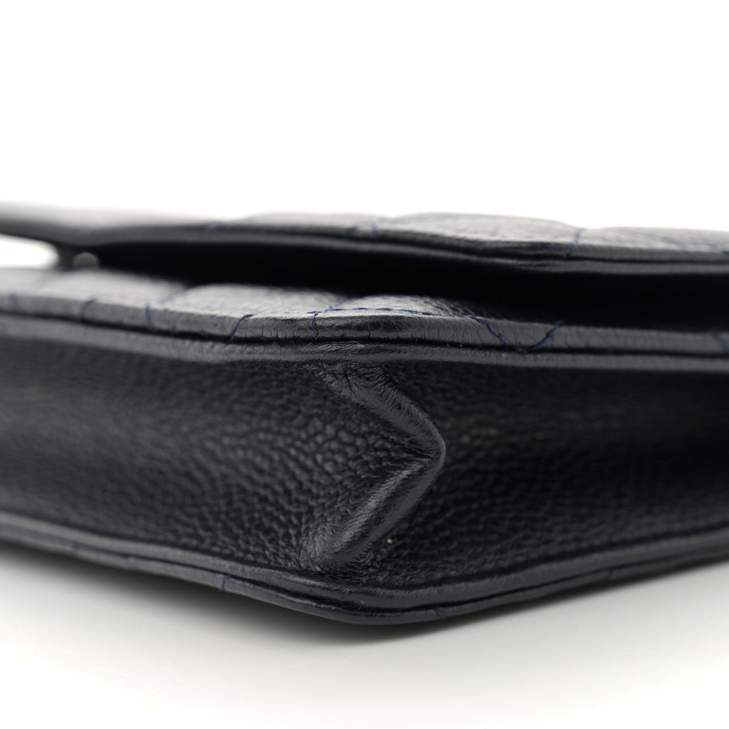 Caviar Quilted Wallet on Chain WOC Navy Blue