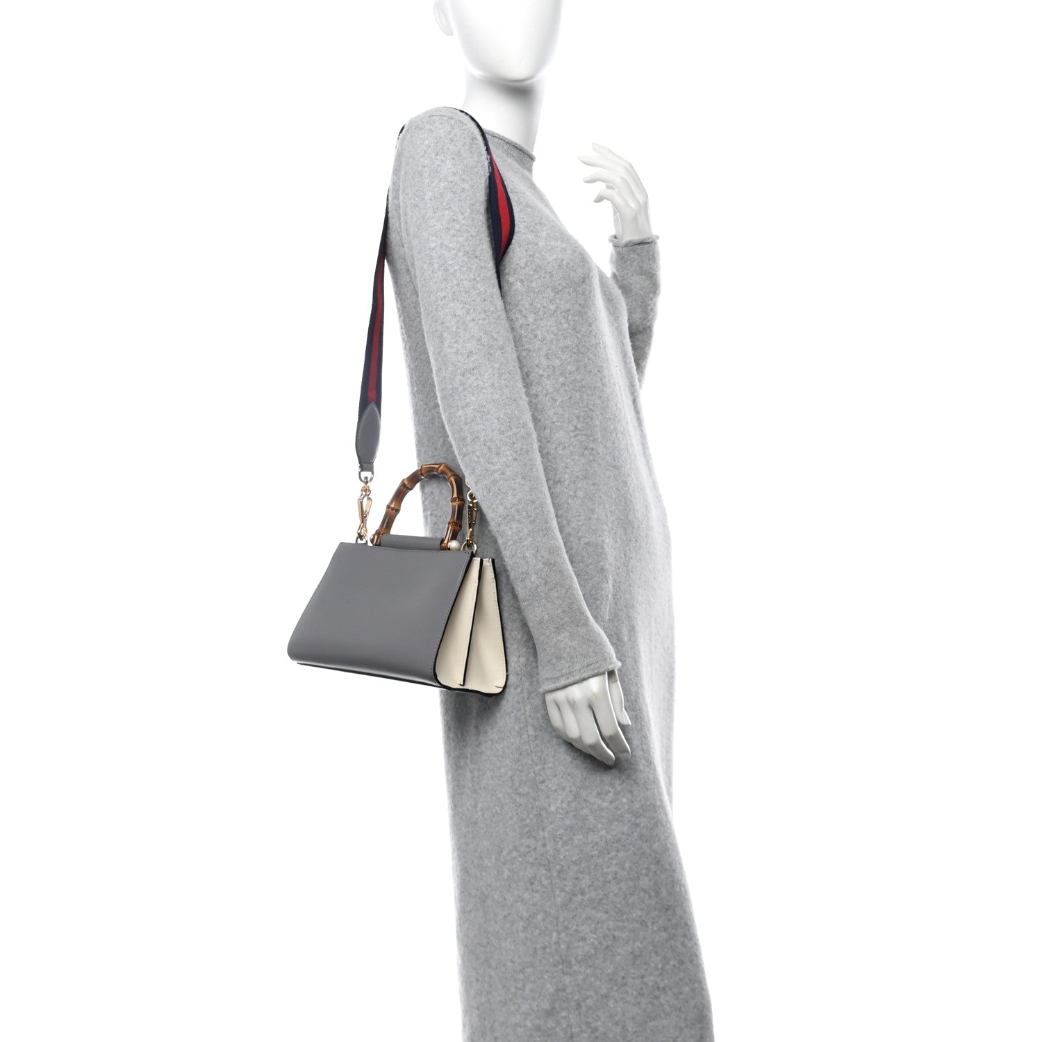 Nappa Bamboo Web Mini Nymphaea Top Handle Bag Deep Grey Mystic White