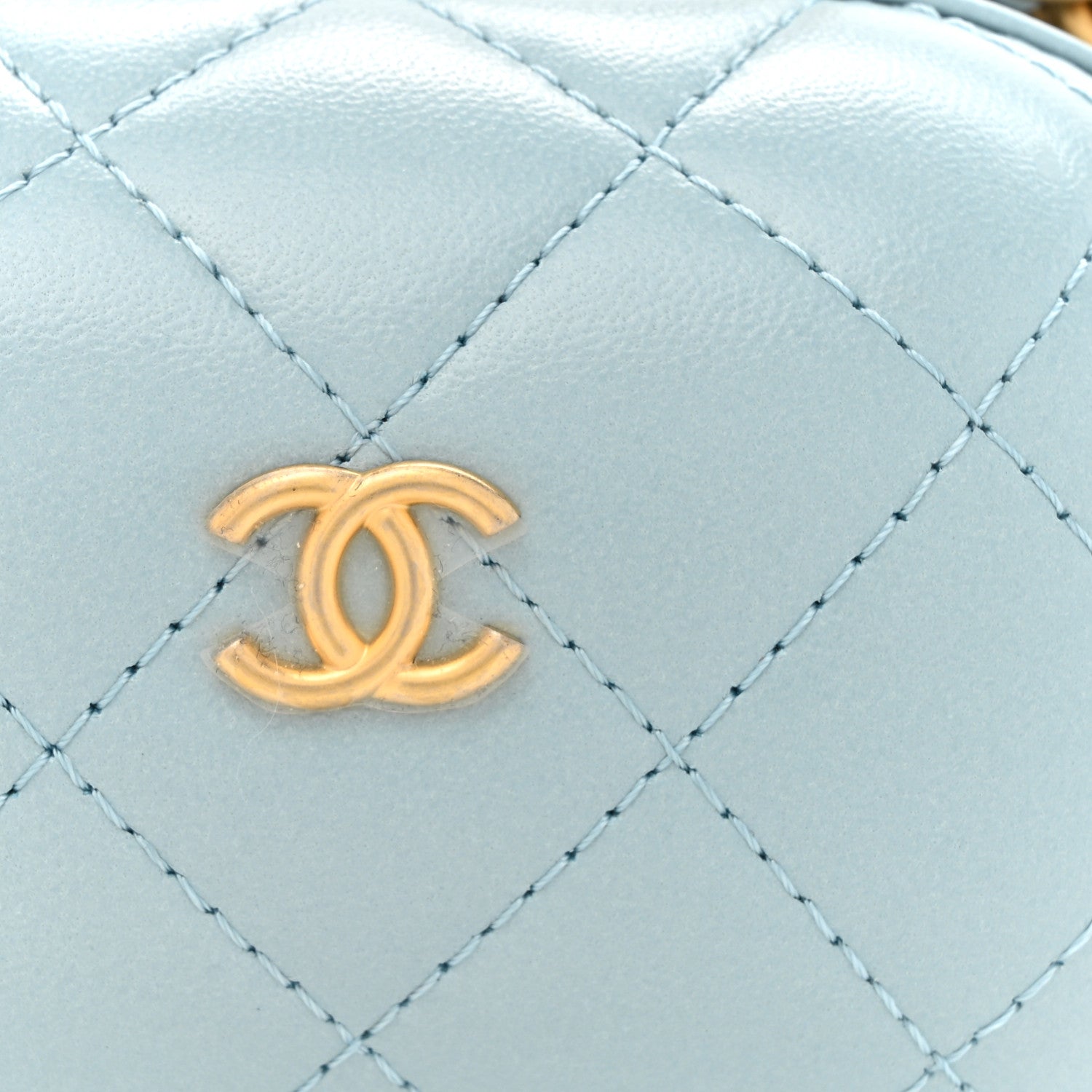 Lambskin Quilted Small CC Bubble Vanity Case With Chain Light Blue
