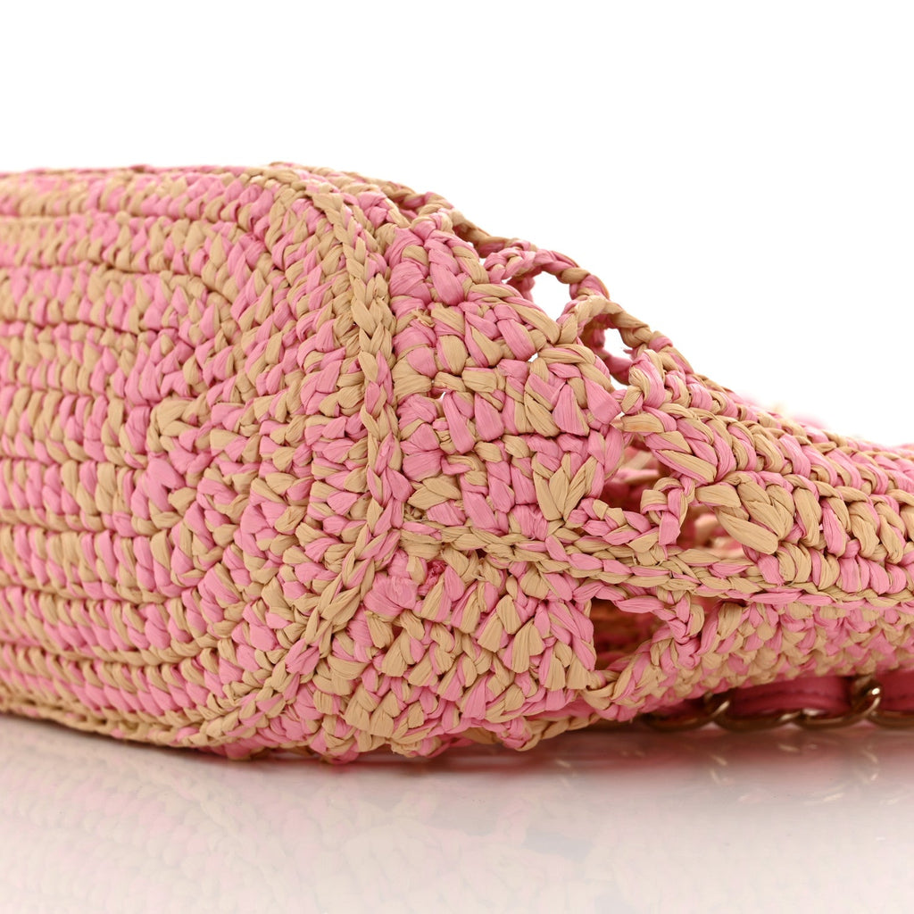 Raffia Effect Braided Small Shopping Bag Beige Pink