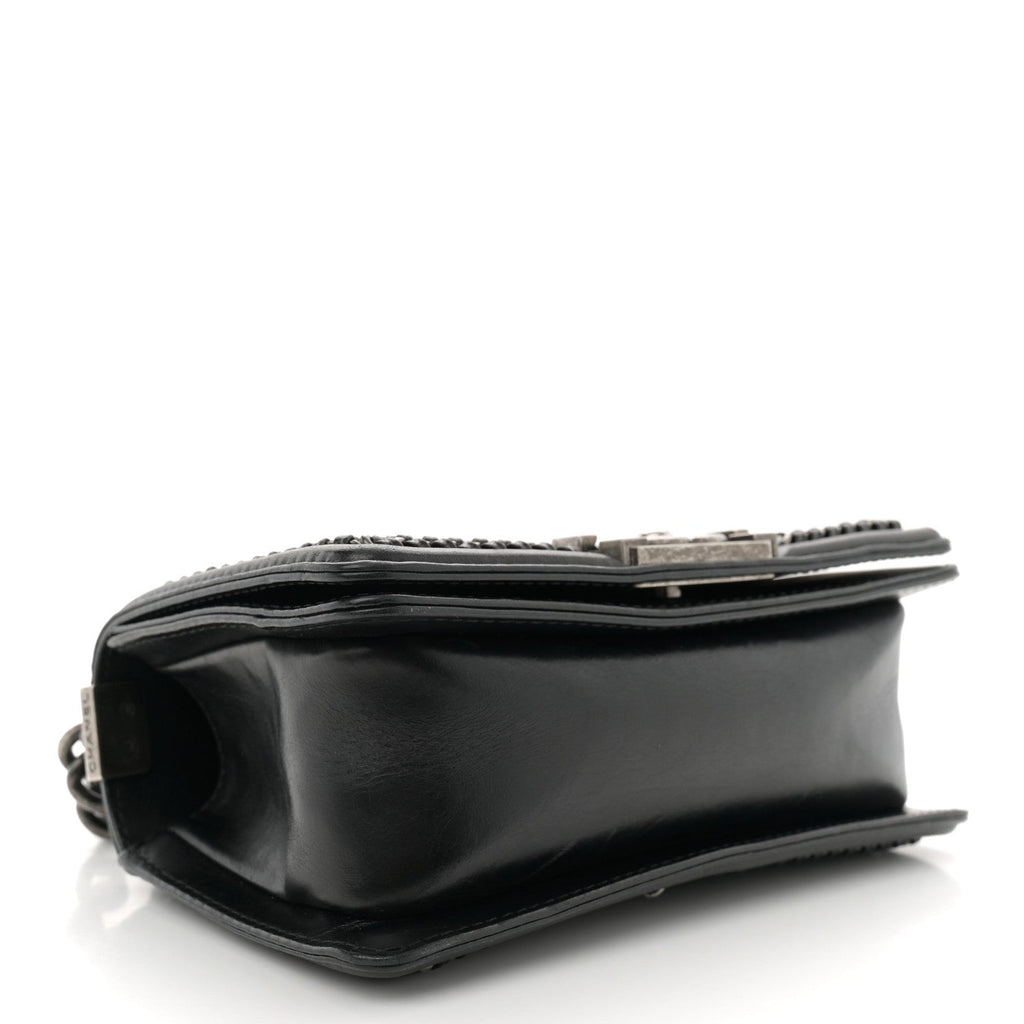 Goatskin Quilted Small Boy Top Handle Flap Black