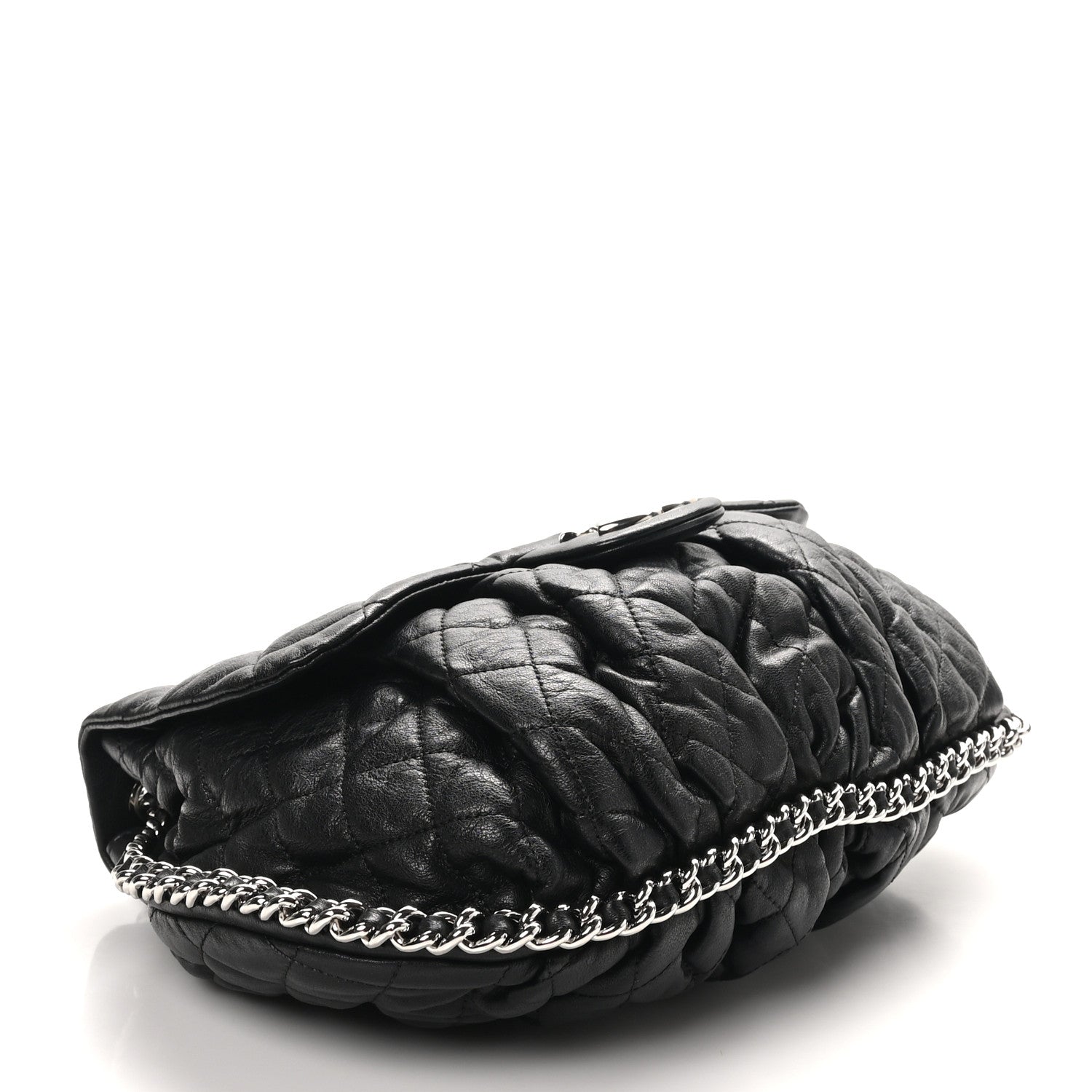 Washed Lambskin Quilted Large Chain Around Messenger Black