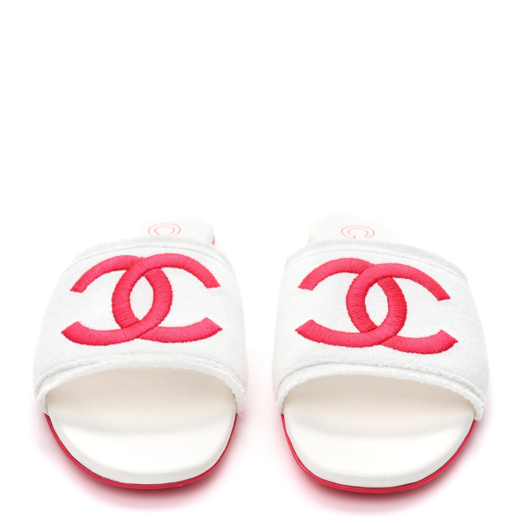 Jersey Knit CC Mules 39 White Fuchsia
