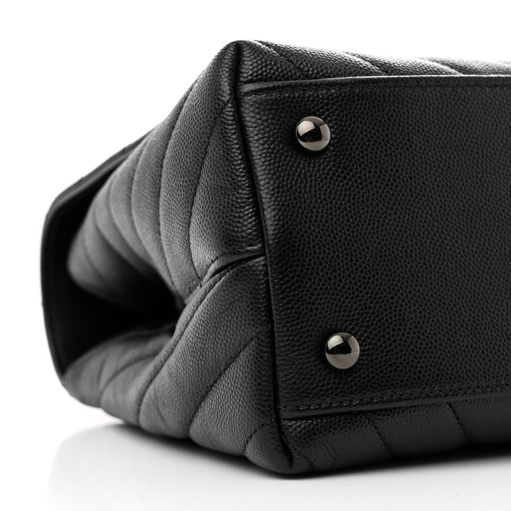 Caviar Chevron Quilted Small Coco Handle Flap So Black