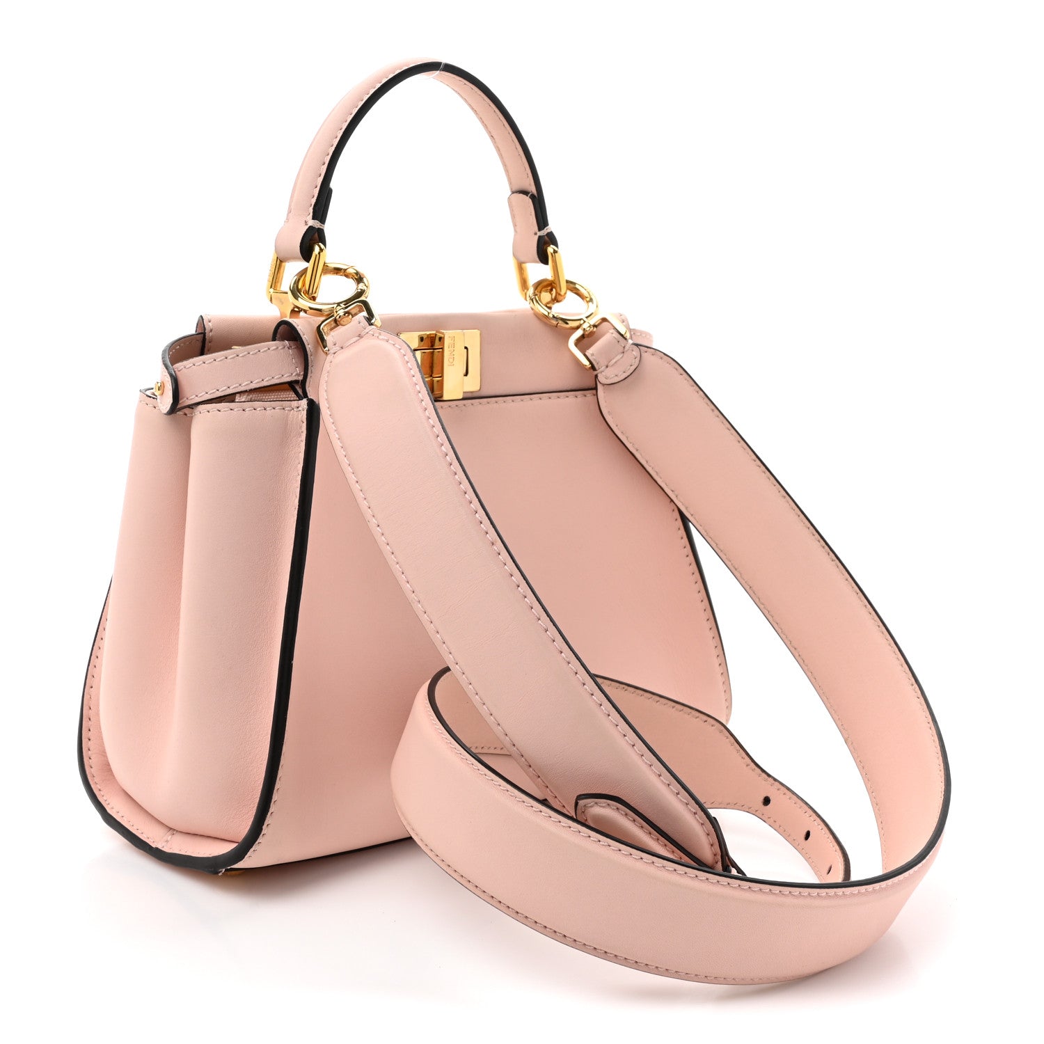 Vitello Seta Canvas FF Embroidered Mini Peekaboo Iconic Satchel Rosa Confetto