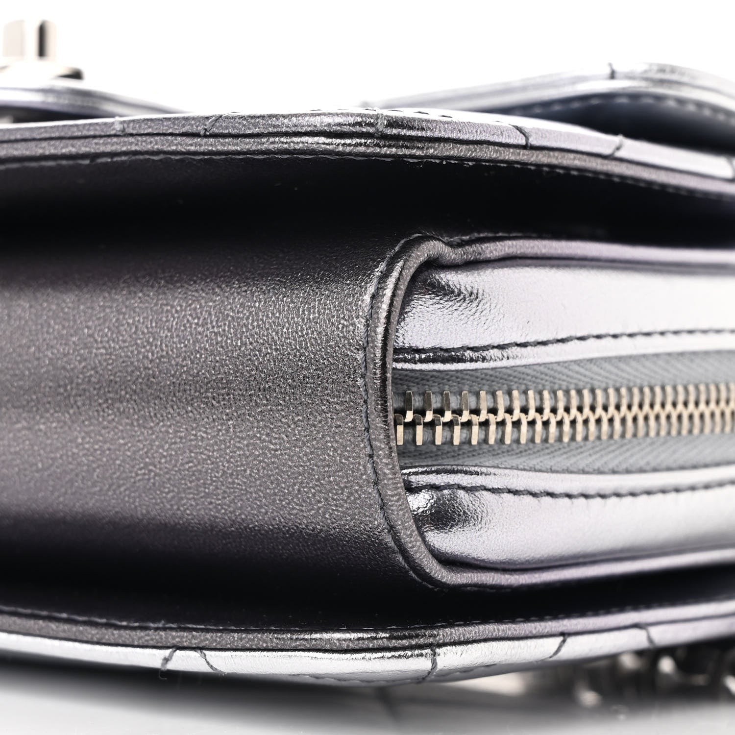 Metallic Lambskin Like A Wallet Flap Silvery Black