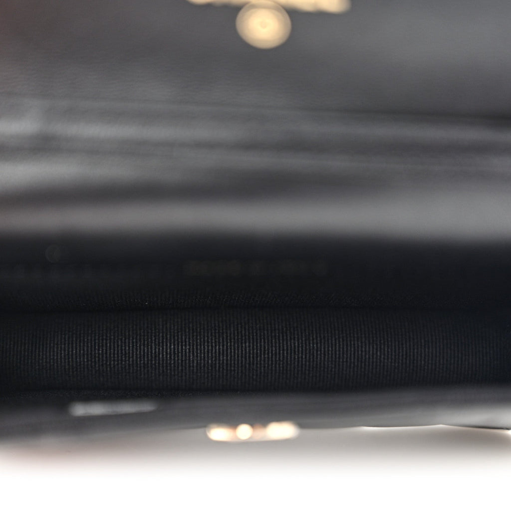 Lambskin Quilted Crystal CC Charm Clutch With Chain Black